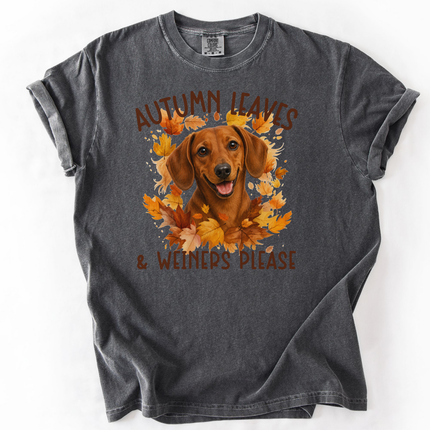 Red Dachshund Mom Fall Shirt, Autumn Leaves & Dachshunds Please