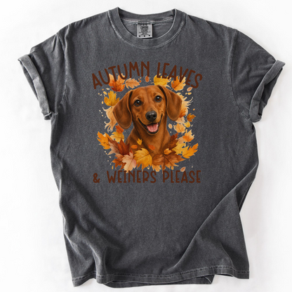 Red Dachshund Mom Fall Shirt, Autumn Leaves & Dachshunds Please