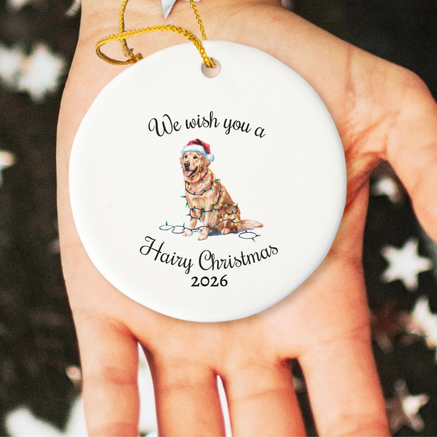 Christmas Golden Retriever Ornament, Christmas Lights Dog Keepsake