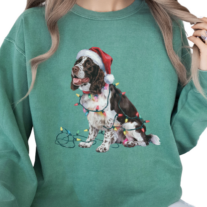 Christmas Springer Spaniel Sweatshirt, Festive Dog Lights Sweater, Dog Lover Gift