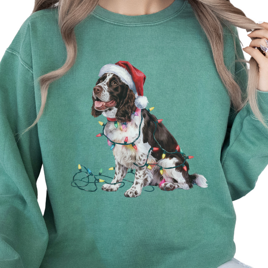 Christmas Springer Spaniel Sweatshirt, Festive Dog Lights Sweater, Dog Lover Gift