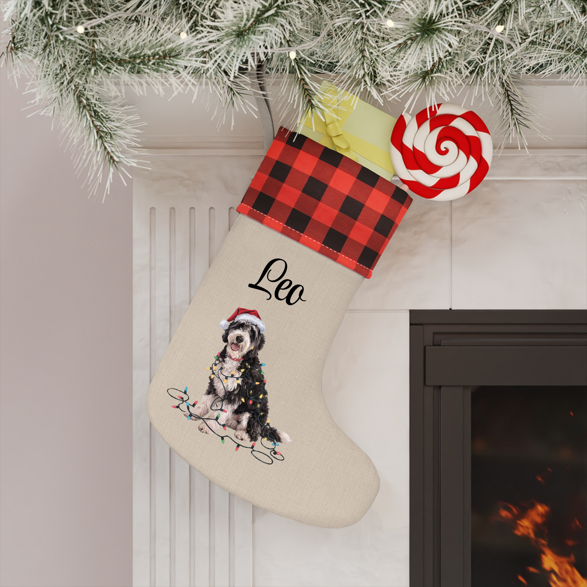 Personalized Labradoodle Christmas Stocking, Holiday Decor Gift for Pet Lovers
