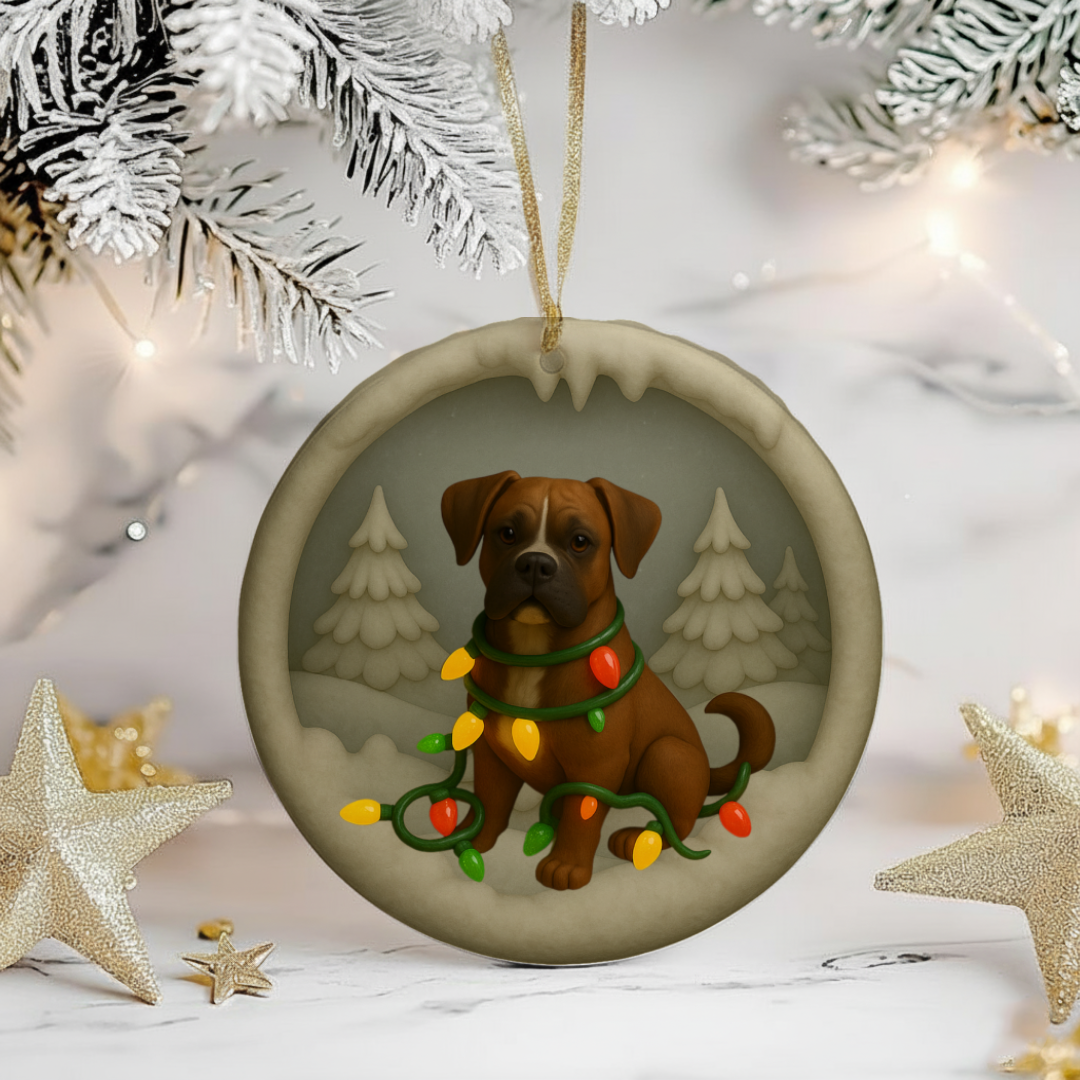 Personalized Boxer Christmas Ornament, Custom Dog with Holiday Lights Keepsake
