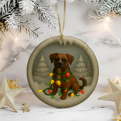Personalized Boxer Christmas Ornament, Custom Dog with Holiday Lights Keepsake