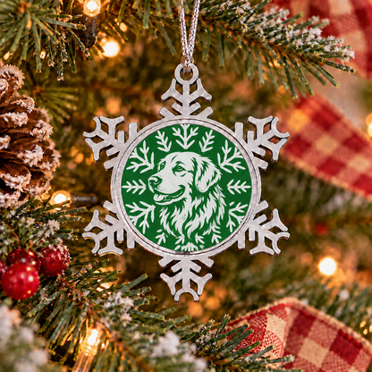 Golden Retriever Ornament, Pewter Snowflake Christmas Ornament, Golden Retriever Lover Gift