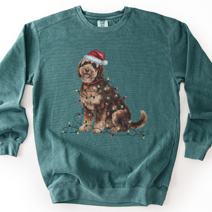 Portuguese Water Dog Christmas Sweatshirt, Holiday Lights Dog Sweater, PWD Mom Apparel