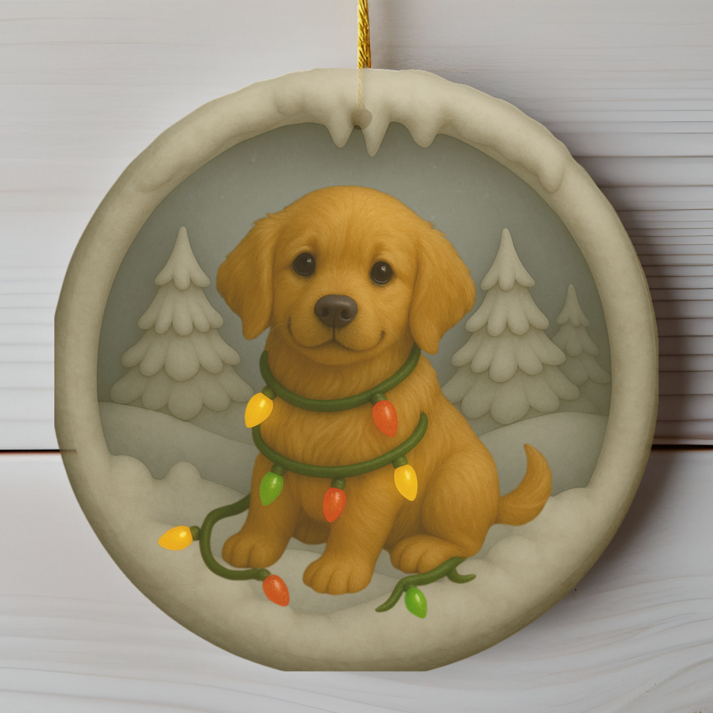 Personalized Golden Retriever Christmas Ornament, 3D Clay-Style Dog Keepsake with Lights