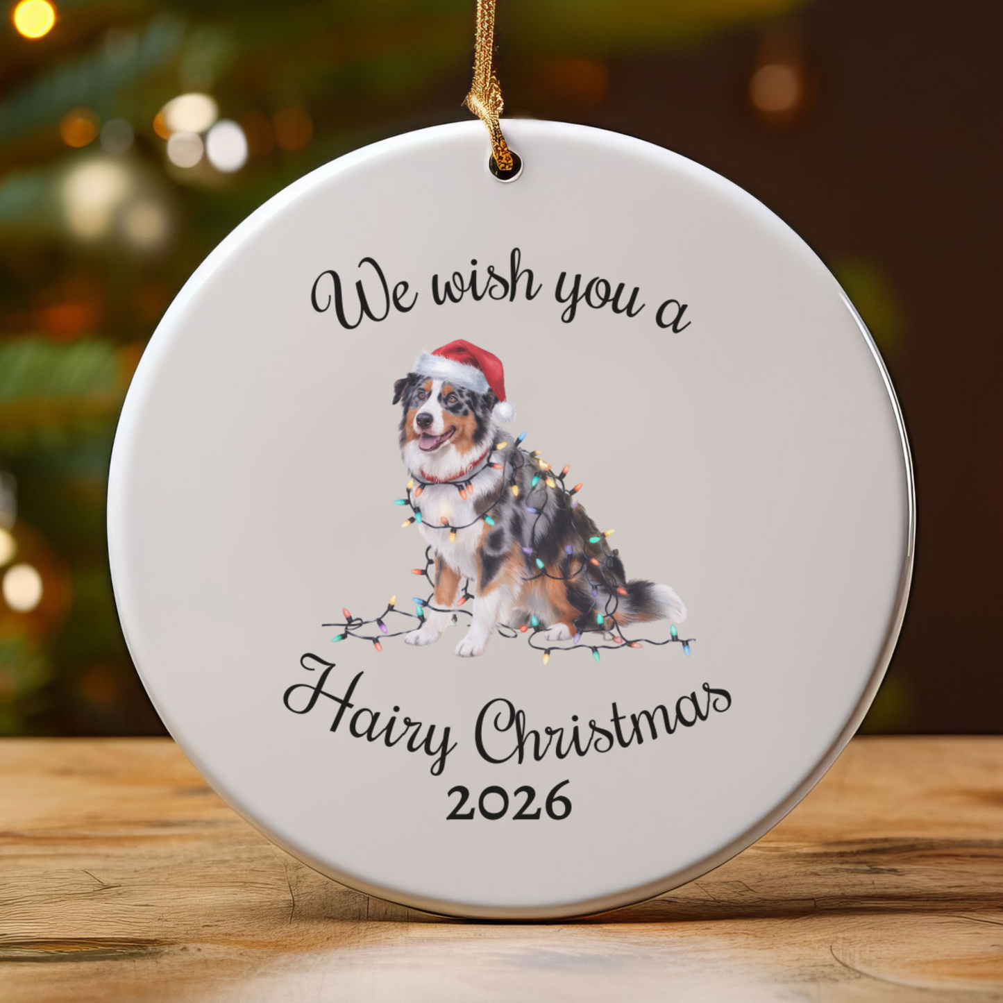 Australian Shepherd Ornament, Personalized Christmas Lights Dog Keepsake