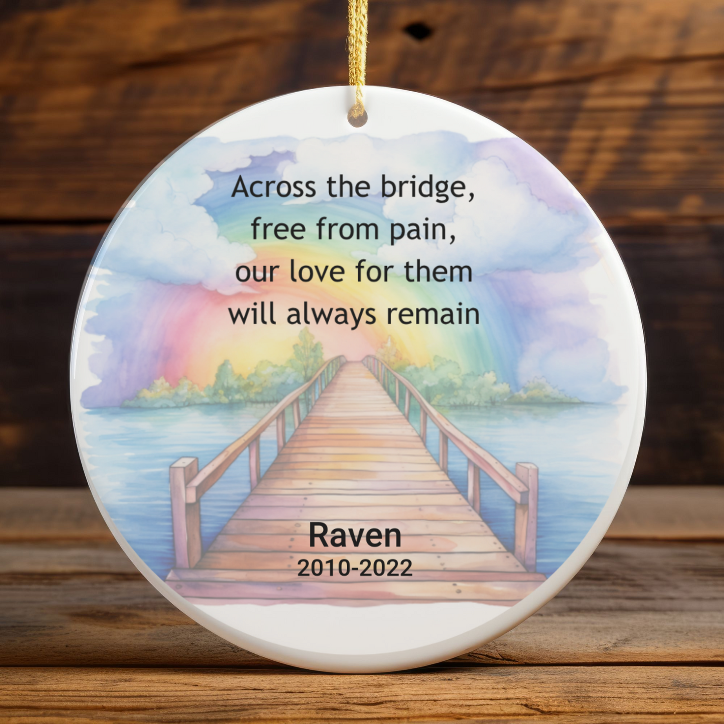 Pet Memorial Two-Sided Ornament, Rainbow Bridge Keepsake, Dog Cat Loss Sympathy Gift