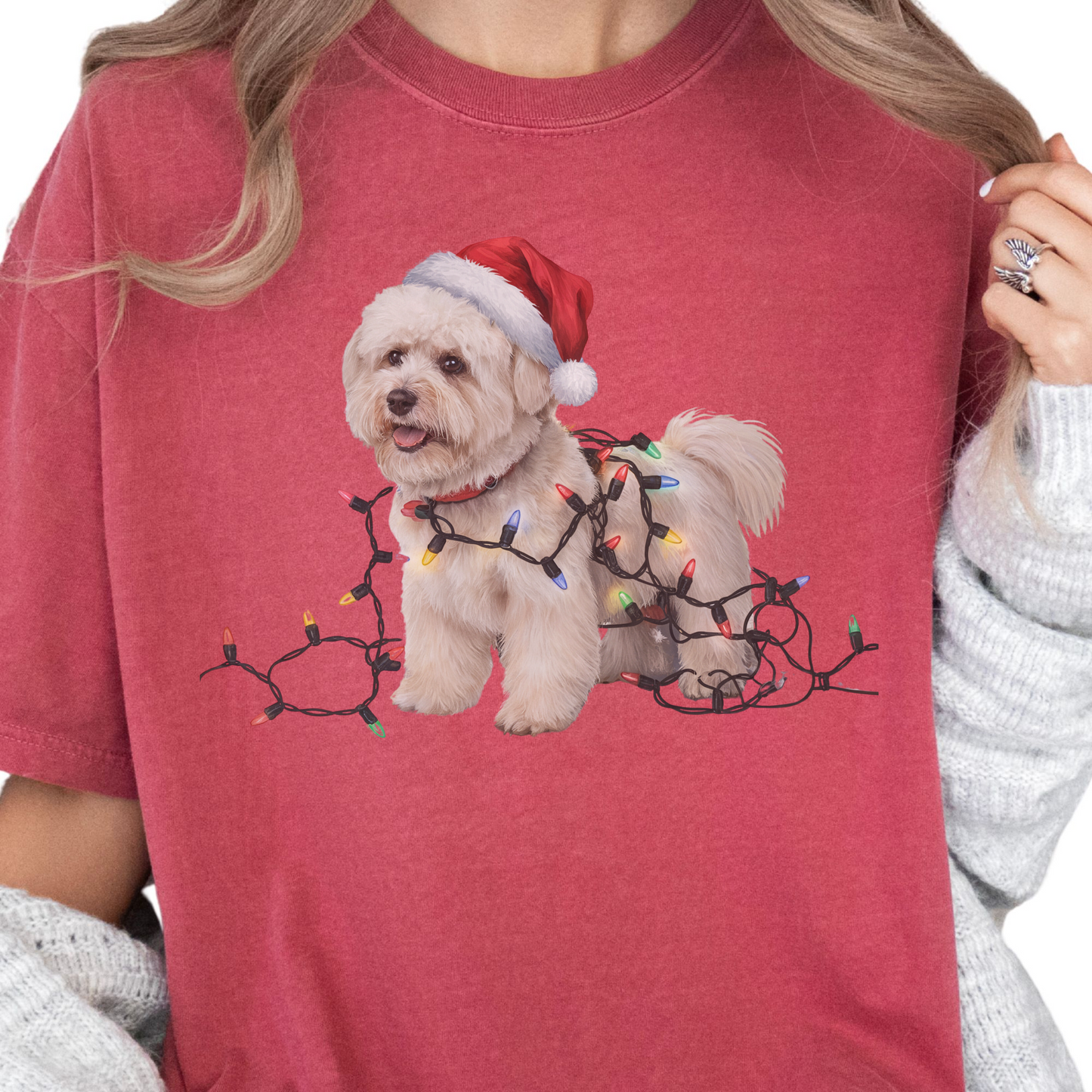 Bichon Frise Christmas Lights Shirt, Festive Holiday Tee for Fluffy Dog Lovers