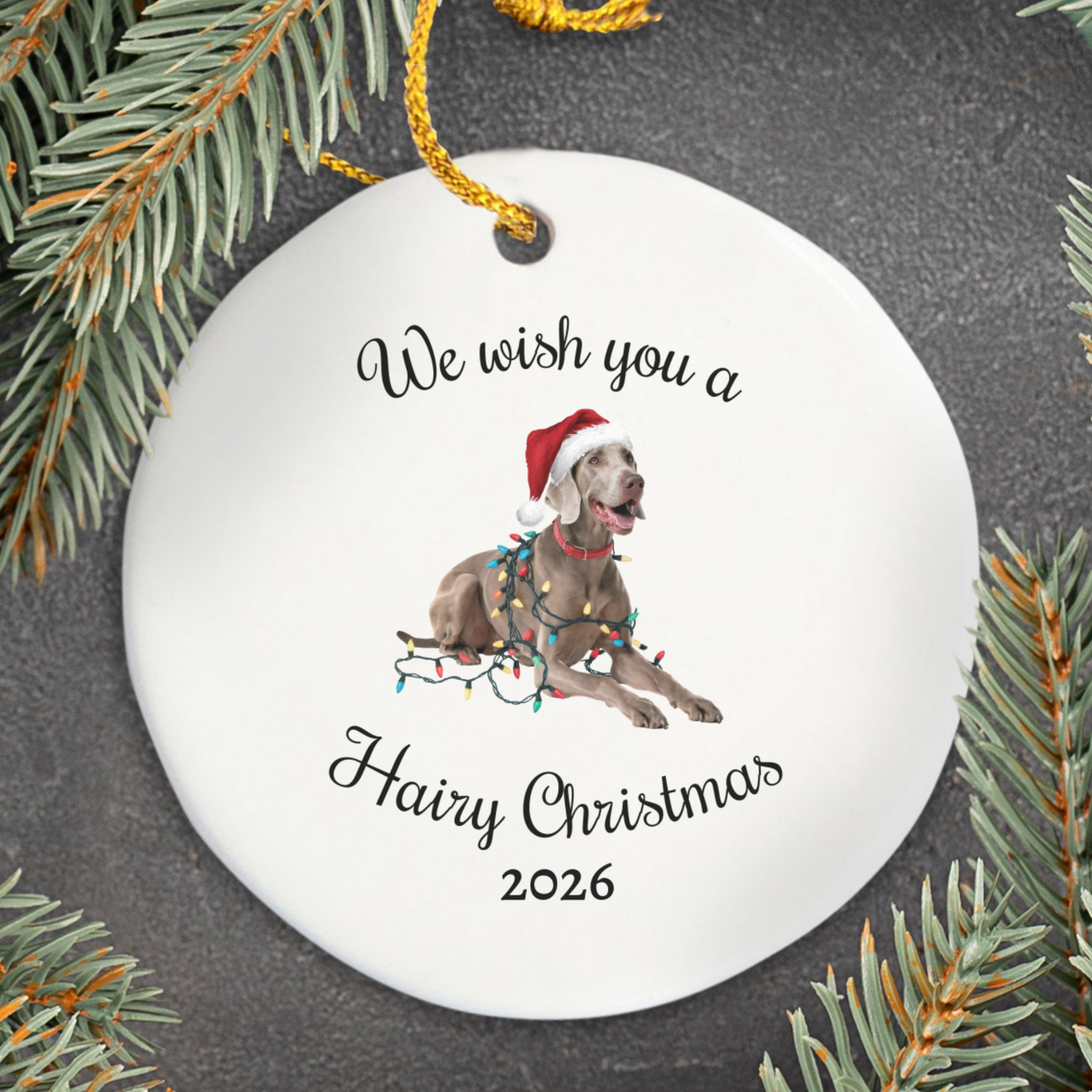 Christmas Weimaraner Ornament, Christmas Lights Dog Keepsake