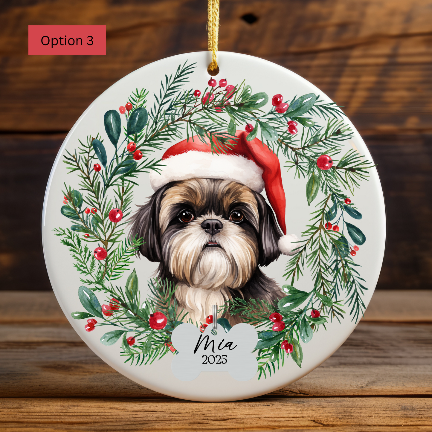 Personalized Shih Tzu Ornament, Custom Dog Christmas Keepsake, Customized Pet Name Ornament, Pet Memorial Ornament, Custom Dog Keepsake