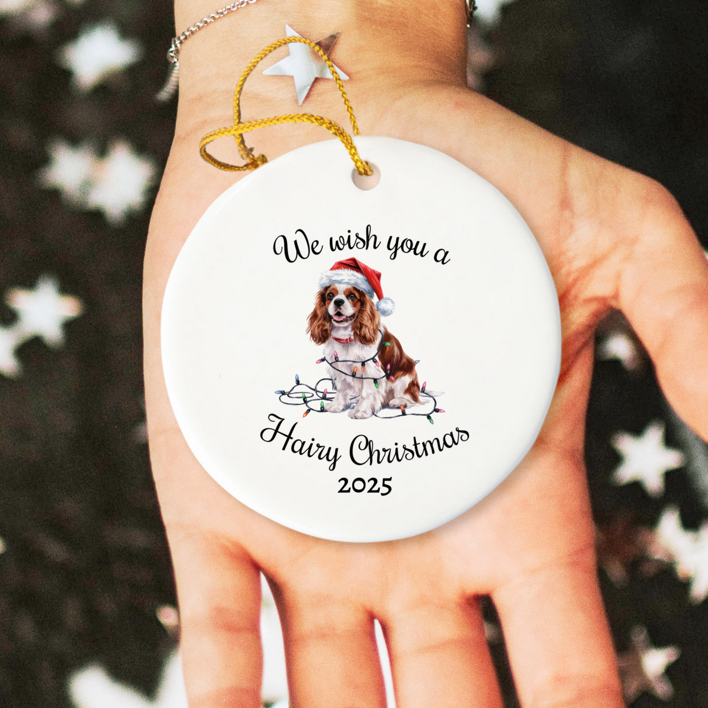 Christmas Cavalier King Charles Spaniel Ornament, Christmas Lights Dog Keepsake