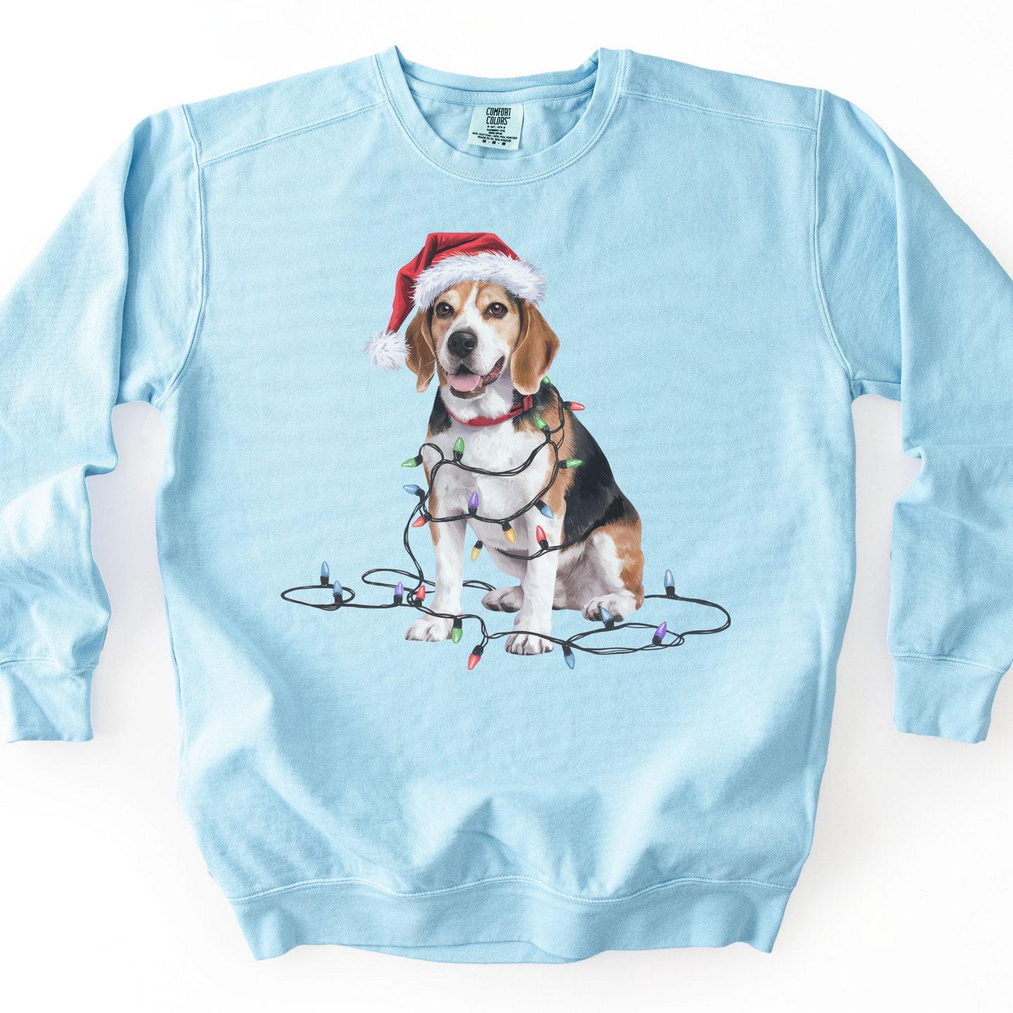 Christmas Beagle Sweatshirt, Holiday Lights Dog, Santa Hat Mom, Dog Lover Apparel