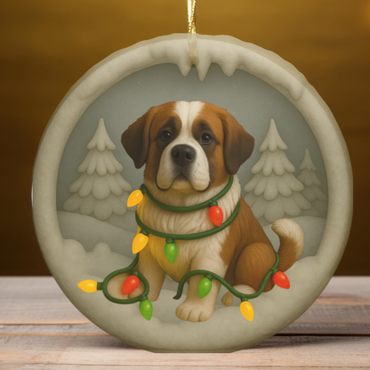 Personalized Saint Bernard Christmas Ornament, 3D Clay-Style Dog Keepsake with Lights