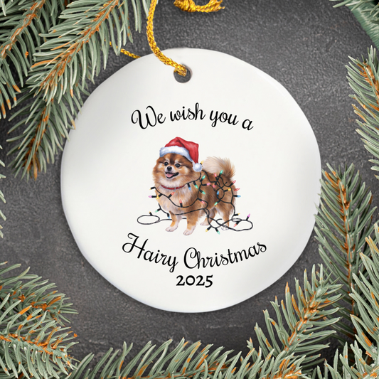 Christmas Pomeranian Ornament, Christmas Lights Dog Keepsake