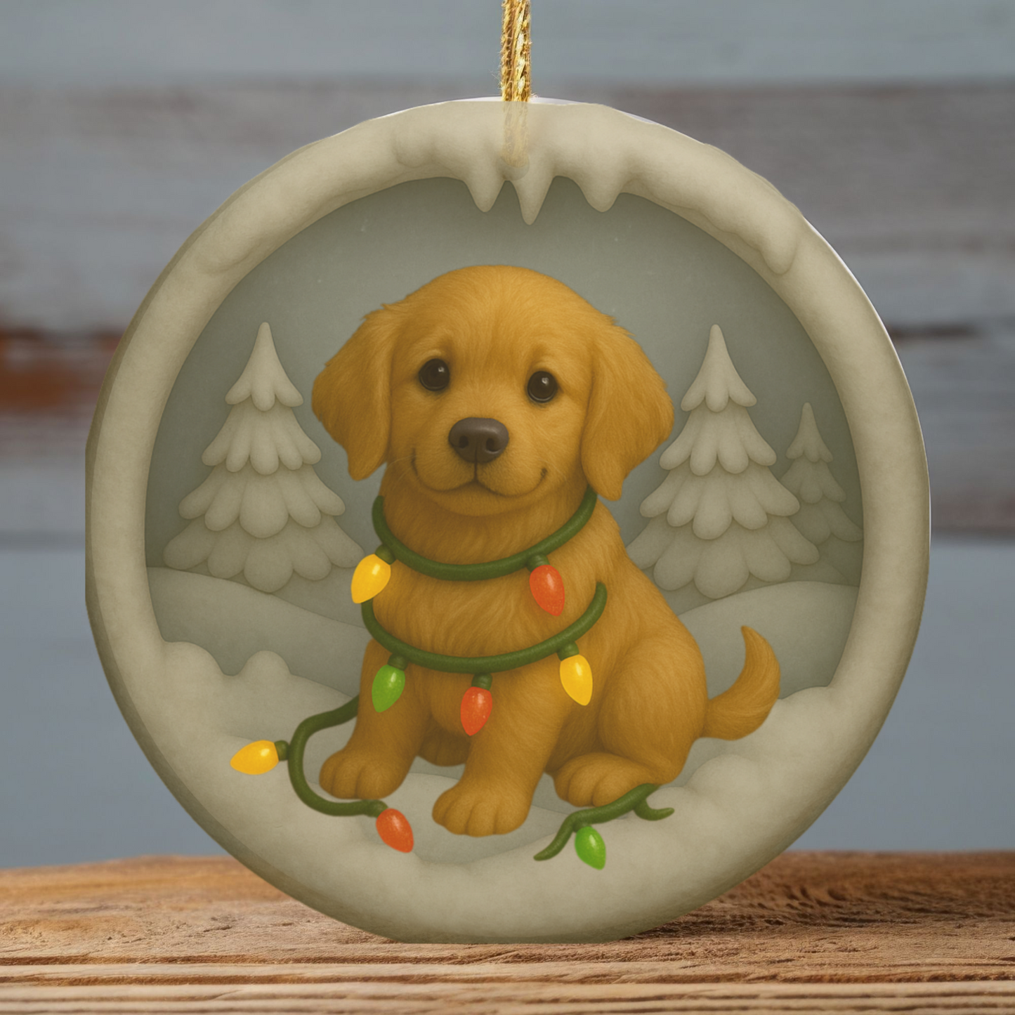 Personalized Golden Retriever Christmas Ornament, 3D Clay-Style Dog Keepsake with Lights