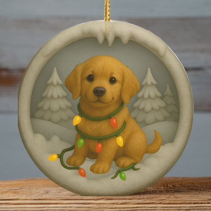 Personalized Golden Retriever Christmas Ornament, 3D Clay-Style Dog Keepsake with Lights