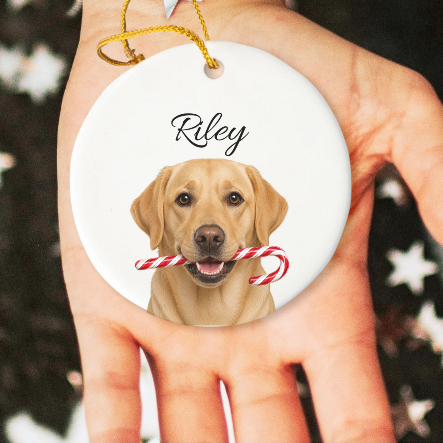 Personalized Yellow Lab Ornament, Custom Dog Name Christmas Ornament, Labrador Retriever Gift, Dog Lover Gift