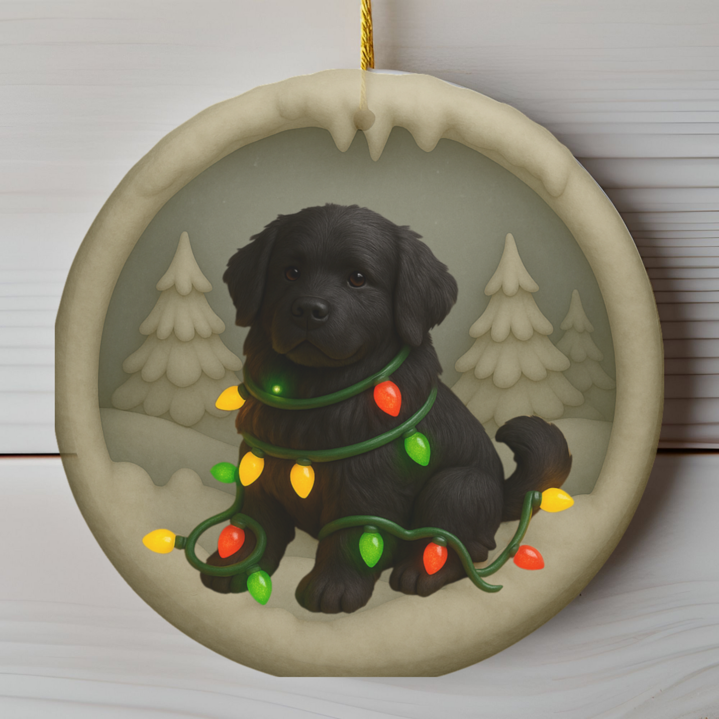Personalized Black Newfoundland Christmas Ornament, 3D Clay-Style Dog Keepsake with Lights