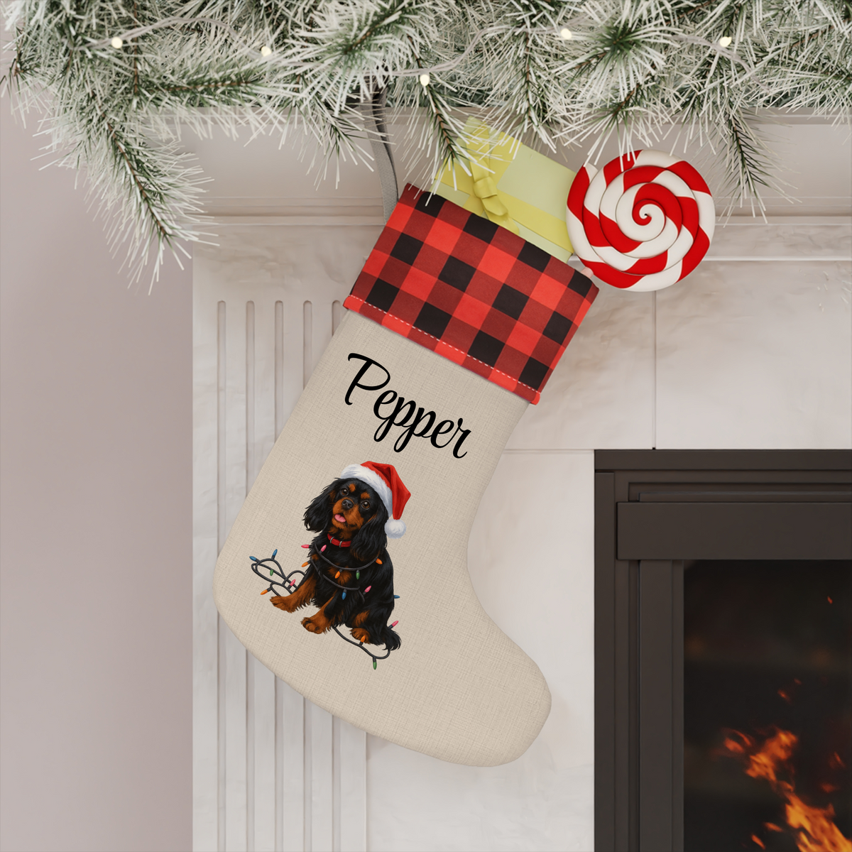 Personalized Cavalier King Charles Spaniel Christmas Stocking, Custom Dog Name Stocking, Cavalier Lover Gift, Pet Holiday Mantel Decor