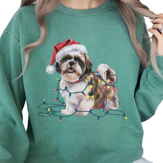 Shih Tzu Christmas Lights Sweatshirt, Festive Dog Mom Apparel
