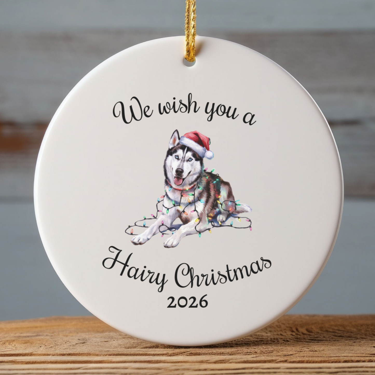 Christmas Siberian Husky Ornament, Christmas Lights Dog Keepsake