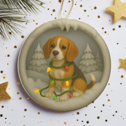 Personalized Beagle Christmas Ornament, Custom Dog with Holiday Lights Keepsake