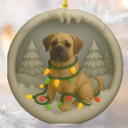Personalized Mastiff Christmas Ornament, 3D Clay-Style Dog Keepsake with Lights