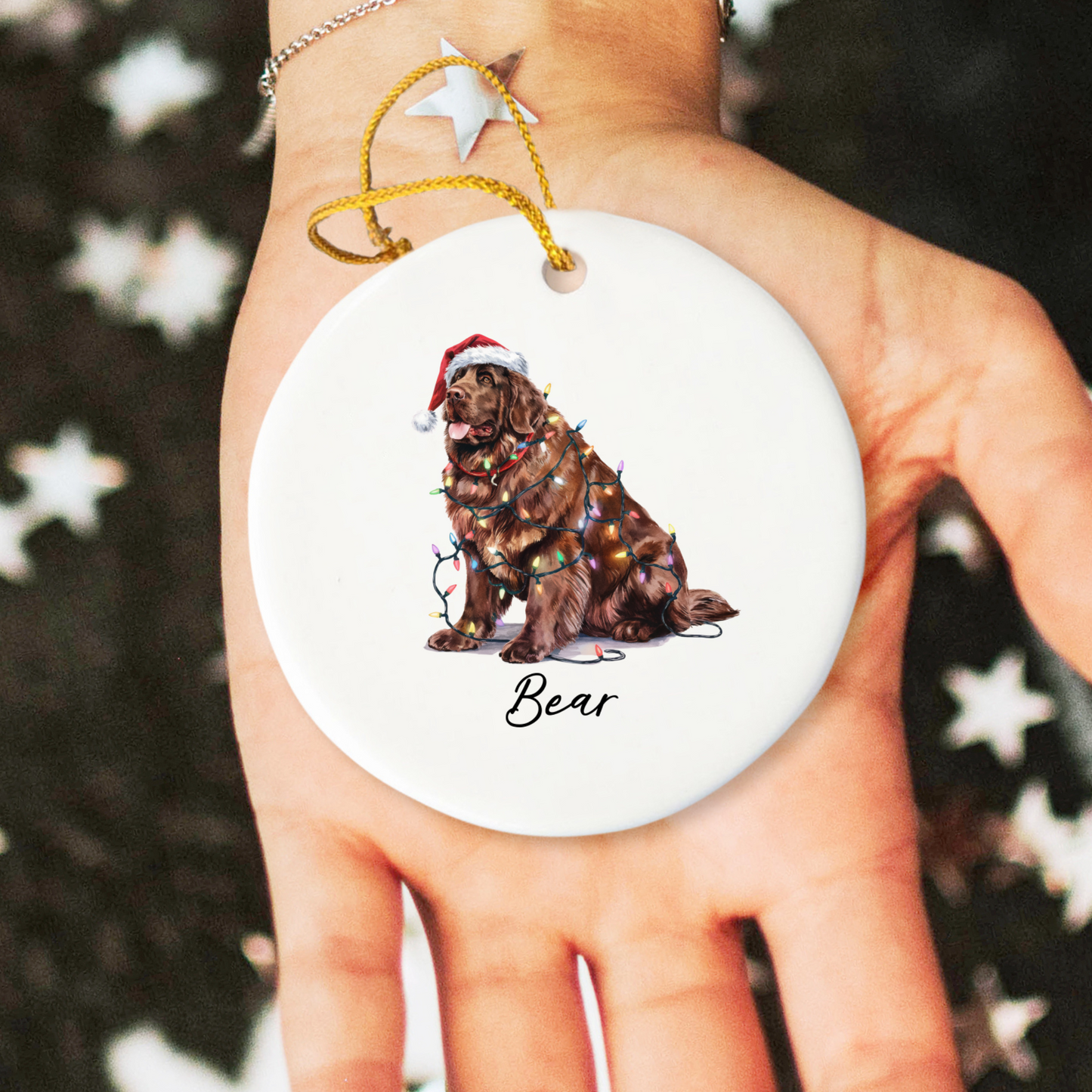 Brown Newfoundland Ornament, Custom Dog Keepsake