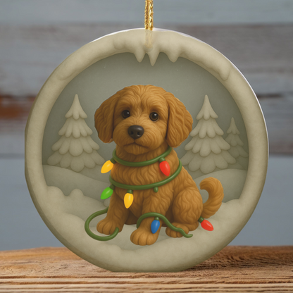 Personalized Labradoodle Christmas Ornament, 3D Clay-Style Dog Keepsake with Lights