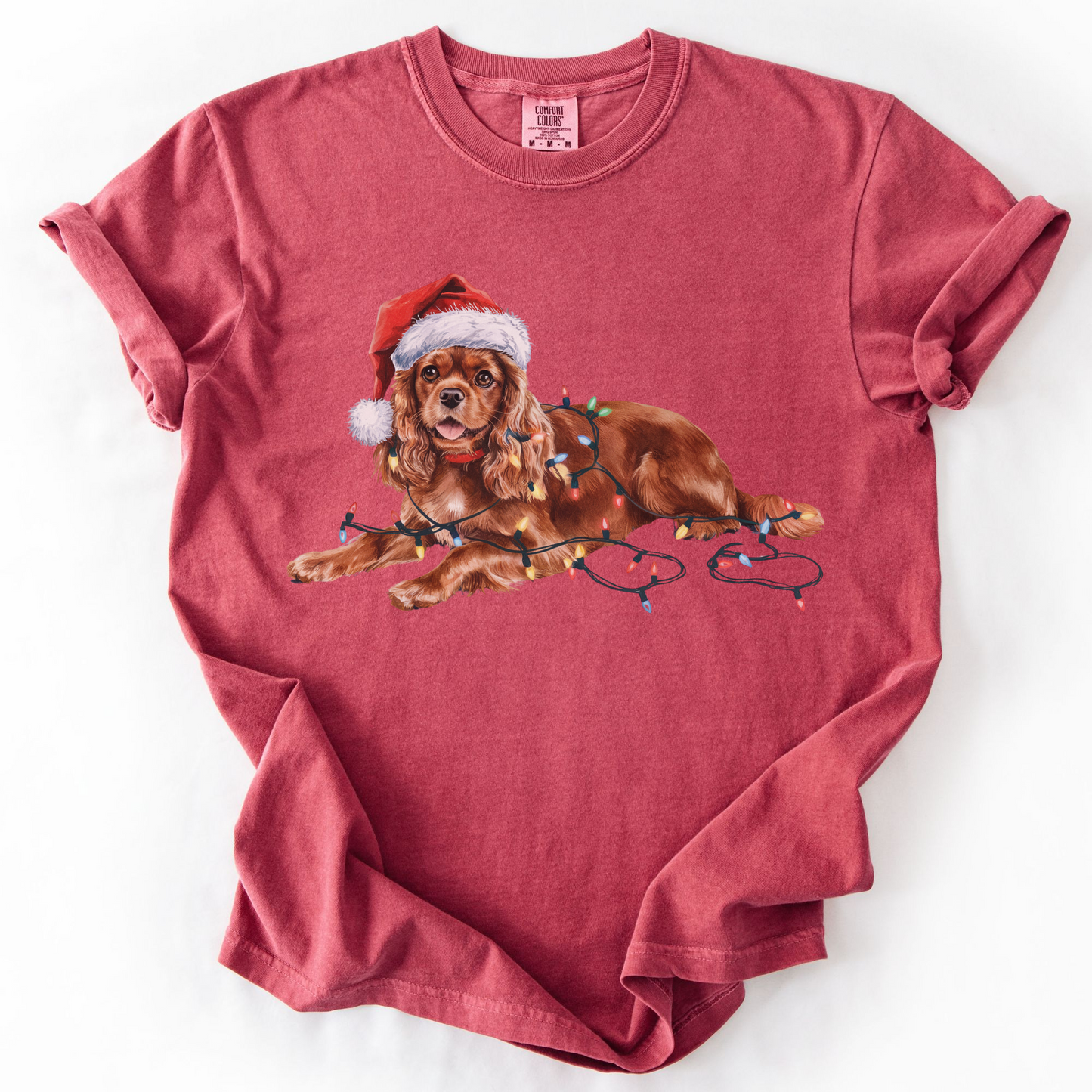 Ruby Cavalier King Charles Spaniel Christmas Shirt, Festive Dog Tee, Holiday Gift for Dog Lovers, Santa Hat Dog T-Shirt, Cute Dog Art