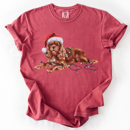Ruby Cavalier King Charles Spaniel Christmas Shirt, Festive Dog Tee, Holiday Gift for Dog Lovers, Santa Hat Dog T-Shirt, Cute Dog Art