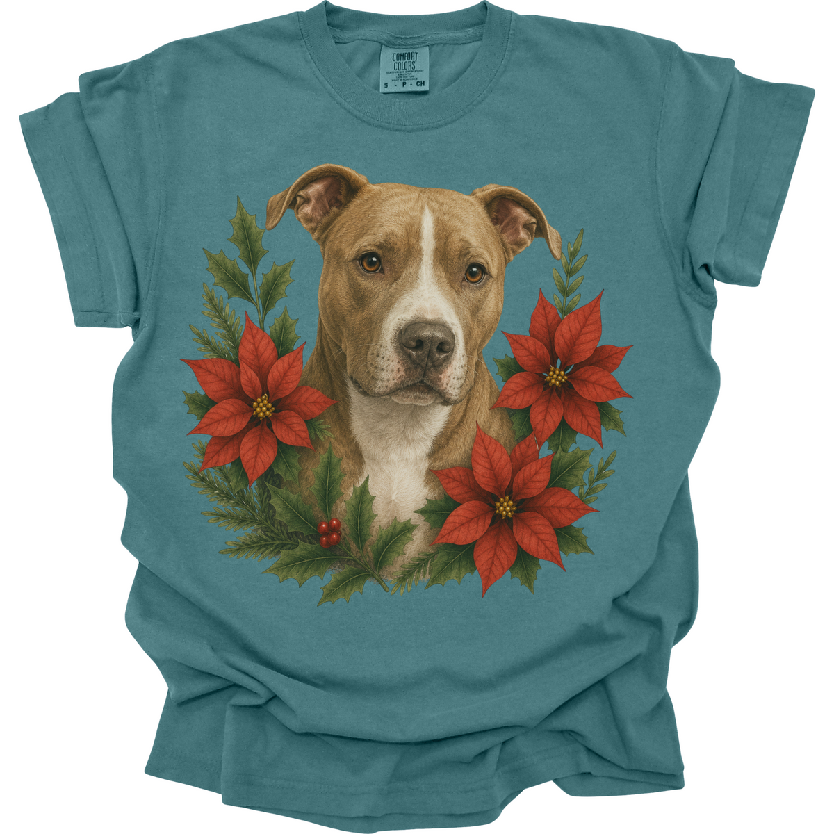 Pit Bull Poinsettia Christmas Shirt
