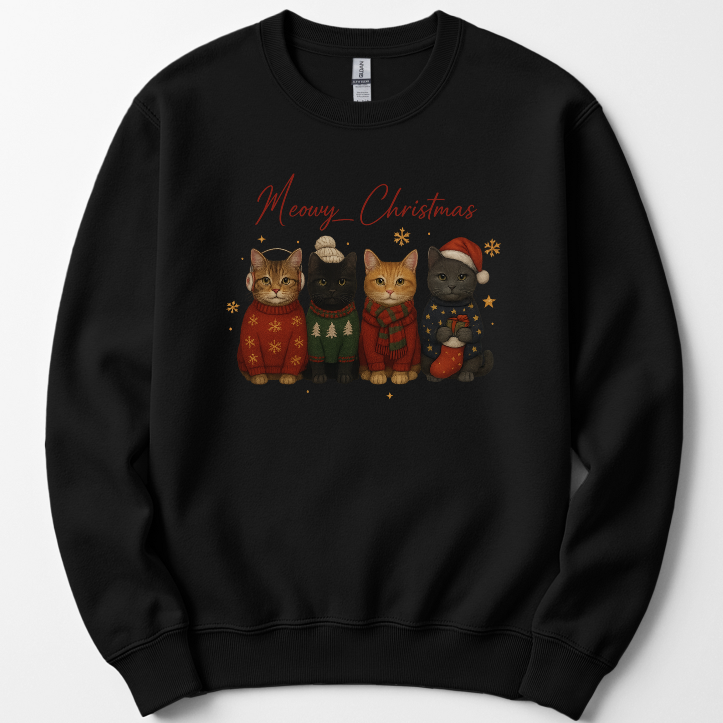 Meowy Christmas Cat Sweatshirt, Cozy Holiday Cat Lover Crewneck Gift