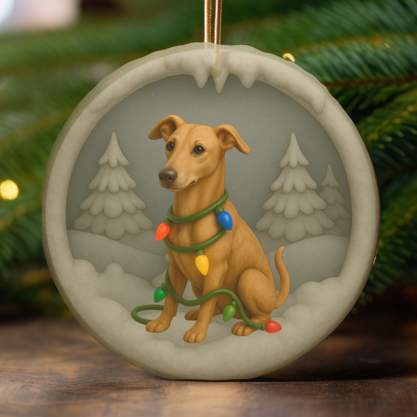 Personalized Greyhound Christmas Ornament, 3D Clay-Style Dog Keepsake with Lights