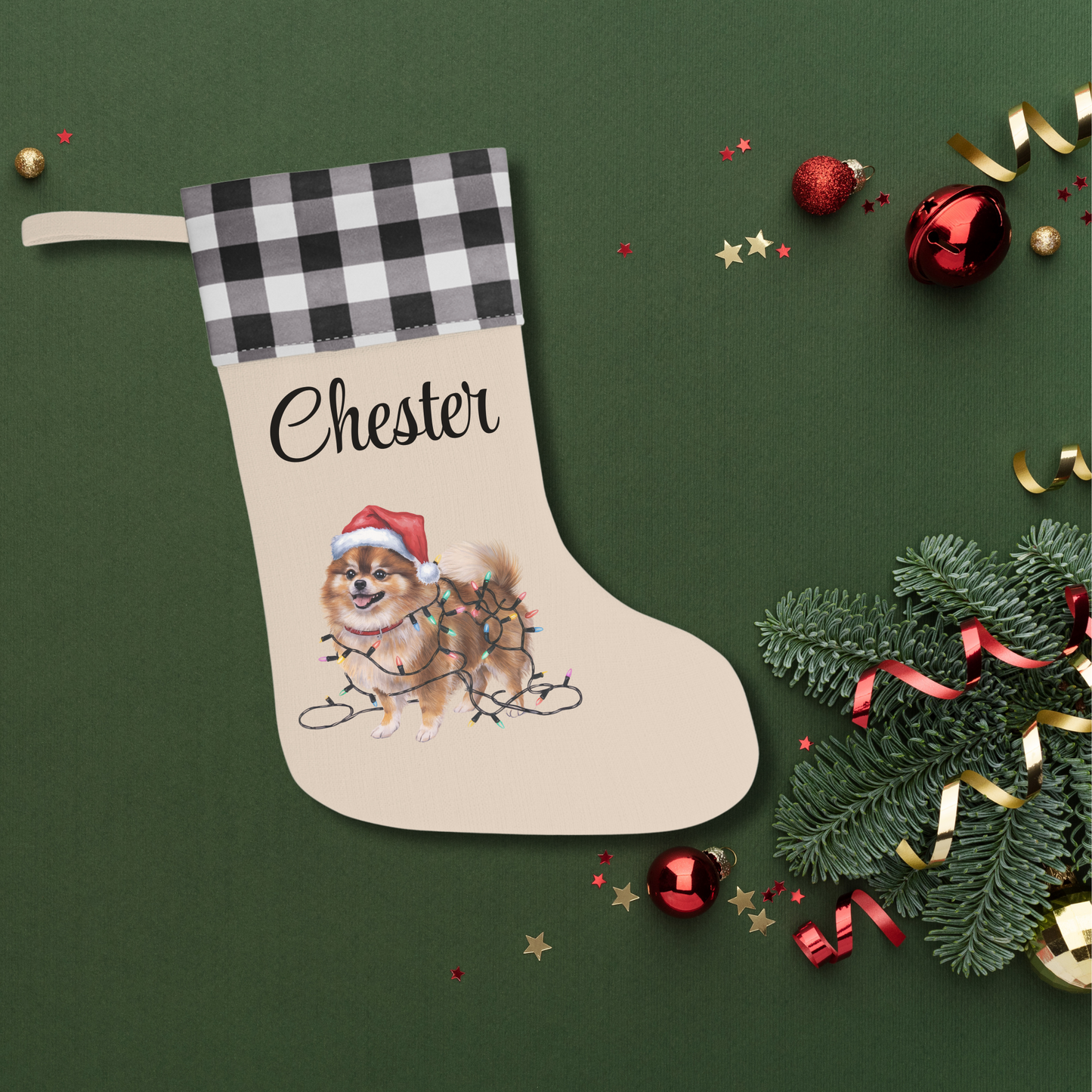 Personalized Pomeranian Christmas Stocking, Holiday Decor Gift for Pet Lovers