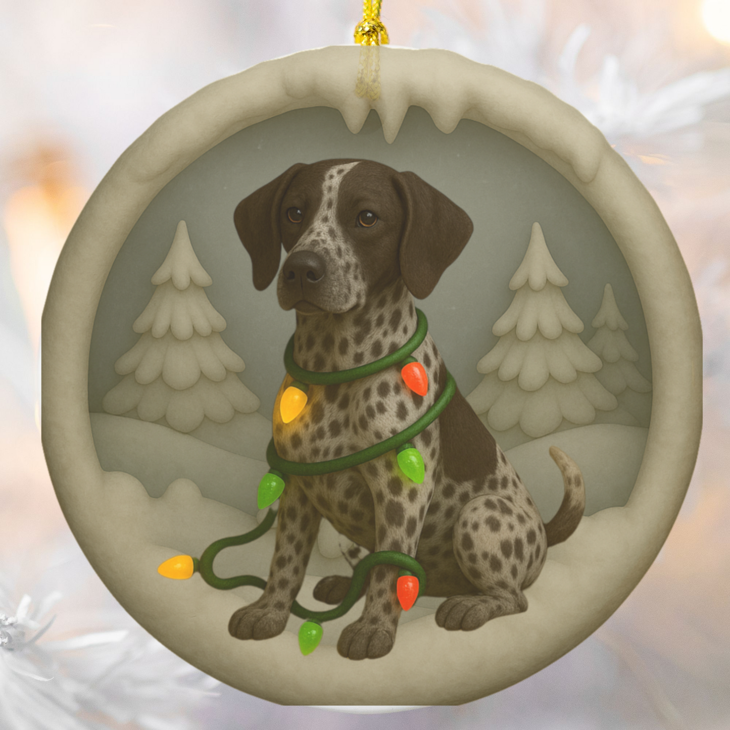 Personalized Brown German Shorthaired Pointer Christmas Ornament, 3D Clay-Style Dog Keepsake with Lights