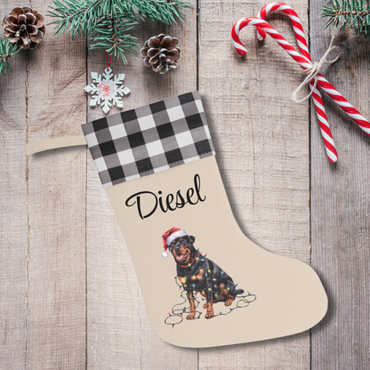 Personalized Rottweiler Christmas Stocking, Holiday Decor Gift for Pet Lovers