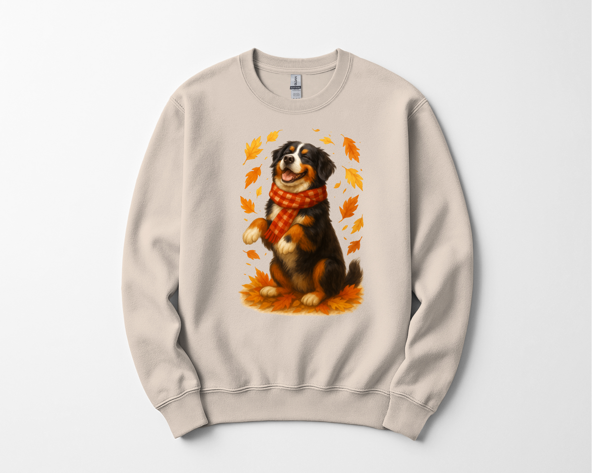 Bernese Mountain Dog Sweatshirt, Cozy Fall Dog Shirt, Cute Dog Sweater, Autumn Dog Lovers Gift, Dog in Leaves, Gift For Dog Moms