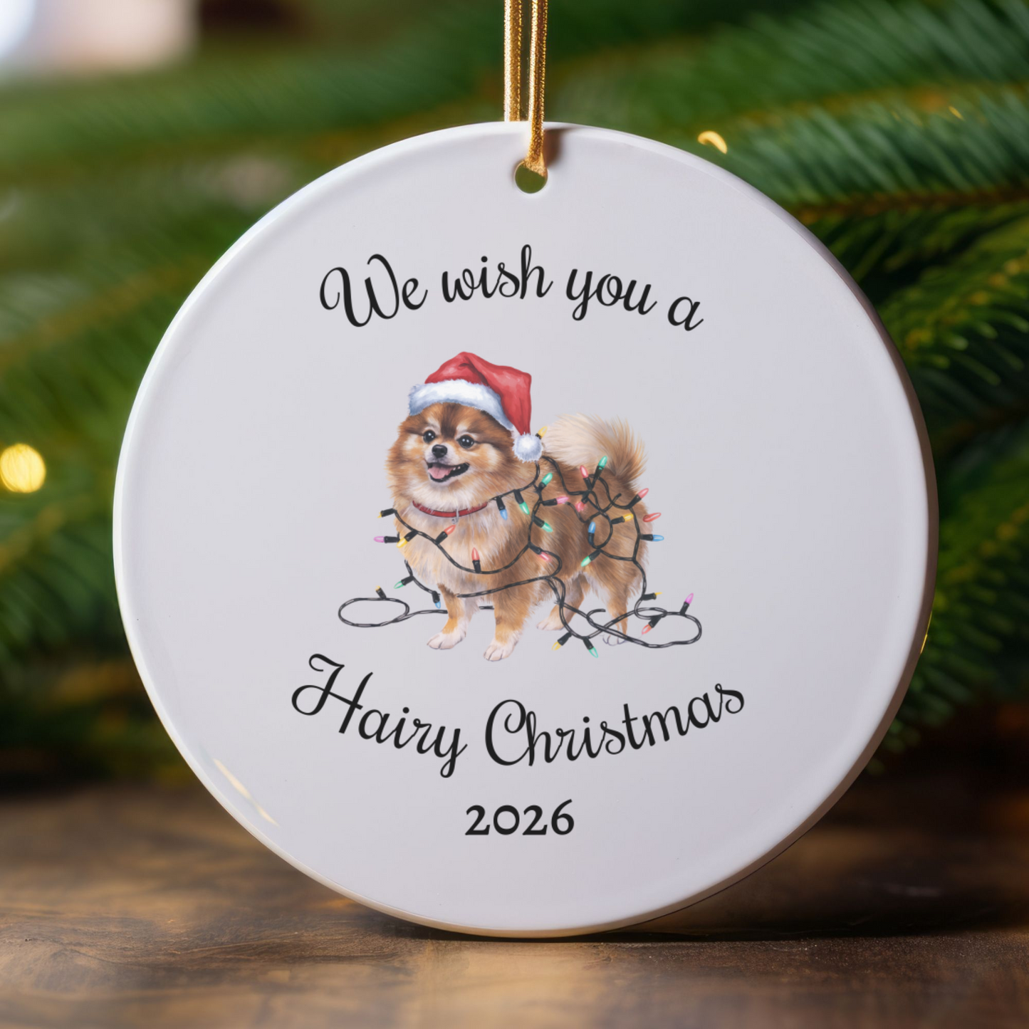 Christmas Pomeranian Ornament, Christmas Lights Dog Keepsake