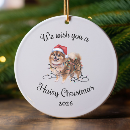 Christmas Pomeranian Ornament, Christmas Lights Dog Keepsake