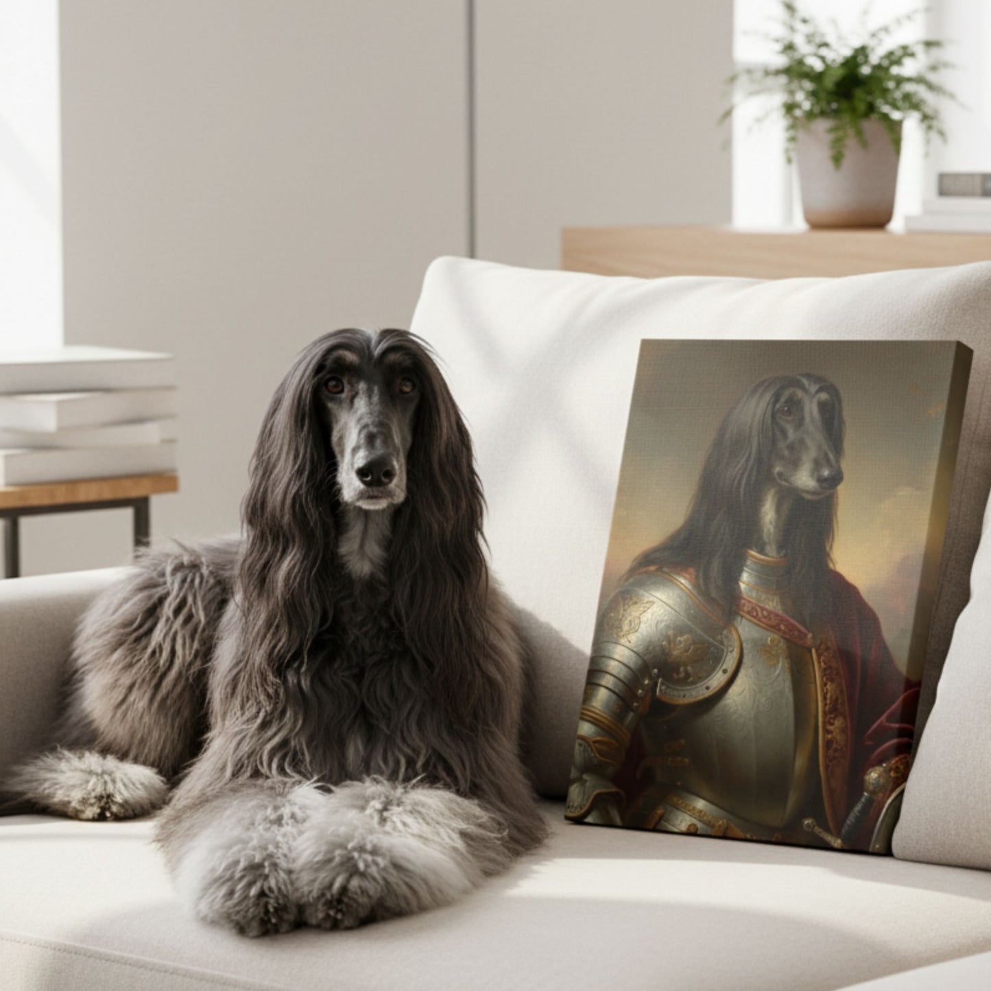 Custom Pet Lady Knight Portrait, Personalized Renaissance Dog or Cat Armor Canvas