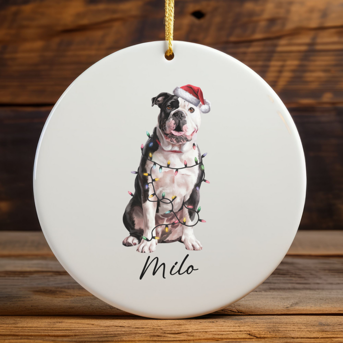 Personalized American Bulldog Christmas Ornament, Dog Name Holiday Decor