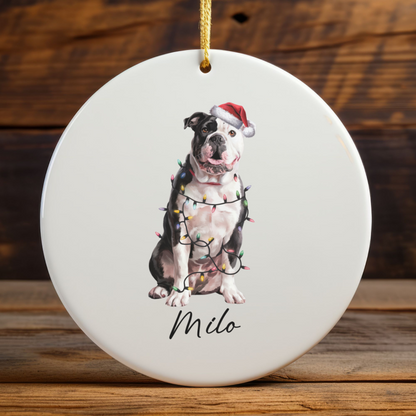 Personalized American Bulldog Christmas Ornament, Dog Name Holiday Decor