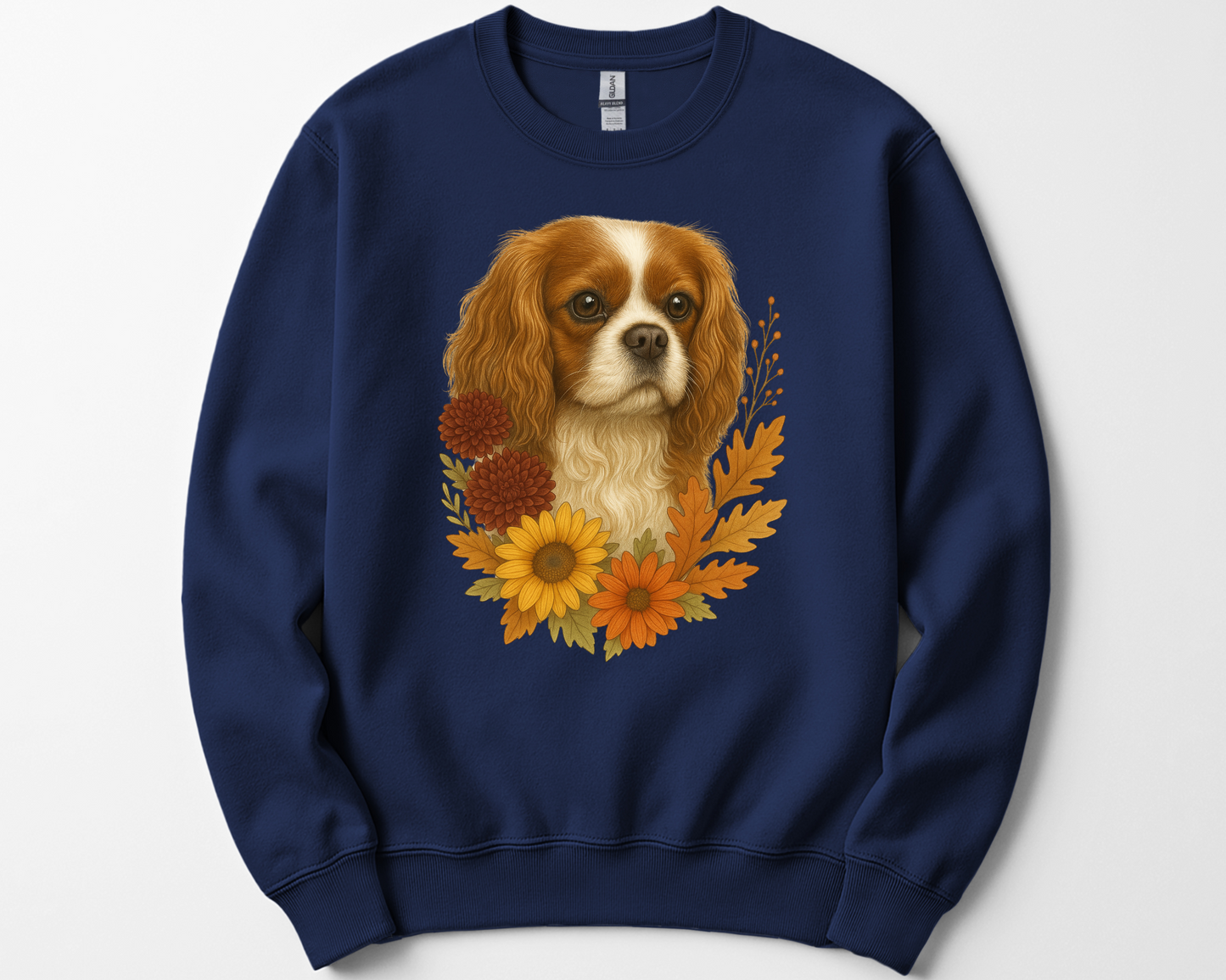 Cavalier King Charles Spaniel Sweatshirt – Blenheim, Ruby or Tri-Color Dog Lover Gift, Cute Fall Floral Crewneck for Pet Owners