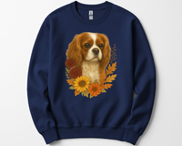 Load image into Gallery viewer, Cavalier King Charles Spaniel Sweatshirt – Blenheim, Ruby or Tri-Color Dog Lover Gift, Cute Fall Floral Crewneck for Pet Owners
