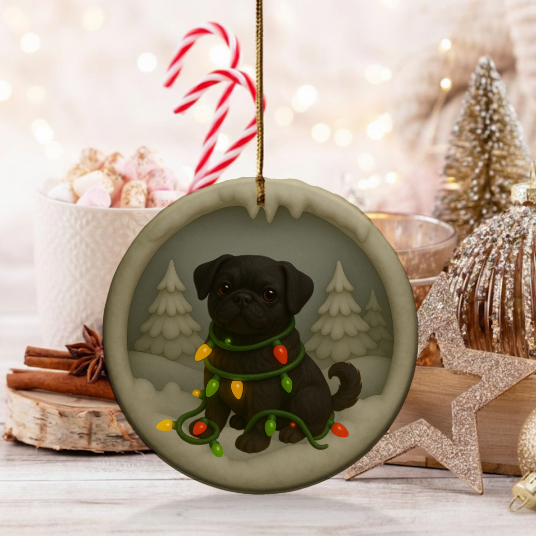 Personalized Black Pug Christmas 3D Clay-Style Dog Keepsake