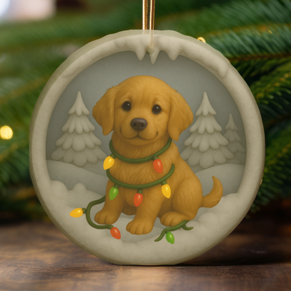 Personalized Golden Retriever Christmas Ornament, 3D Clay-Style Dog Keepsake with Lights
