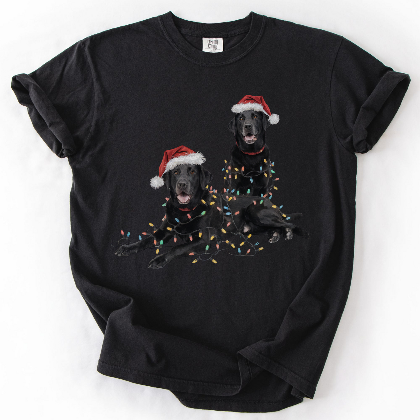 Festive Holiday Christmas Dog Shirt, Santa Hat Labrador Tee, Holiday Lights Dog Lovers Shirt, Christmas Gift for Dog Mom